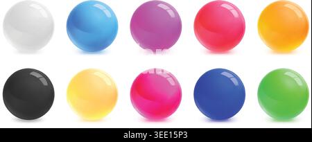 Set mit glänzenden Gelkugeln, transparente bunte Kugel-Kollektion, realistische runde Elemente. UI, Branding, Infografik, App, Web, Präsentationsmaterial Stock Vektor