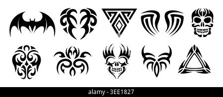 Kollektion mit auffälligen schwarzen Tribal Tattoo Designs Stock Vektor