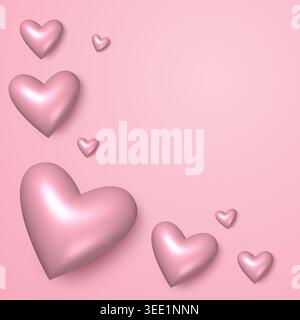 Niedlicher rosa Hintergrund mit 3D Herzen. Konzeptkunst zum Valentinstag Stock Vektor