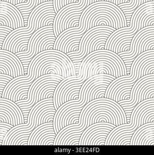 Nahtlos gestreiftes geometrisches Schwarzweißmuster im asiatischen Stil. Beigefarbenes minimalistisches Muster mit geschwungenen Linien – wiederholt dekoratives Chinesisch Stock Vektor