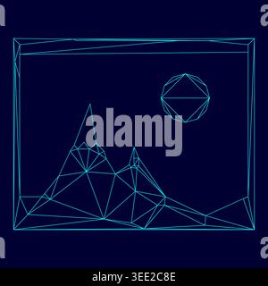 Bild von Bergen und Sonne niedrige Poly Triangulation triangulated polygonale elektrische Cyan Blau lebendiges Aqua Neon Farbe Vektor Illustration Bild Stock Vektor
