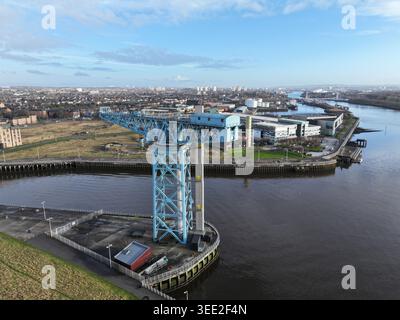 Drohnenansicht des Titankrans Clydebank Stockfoto