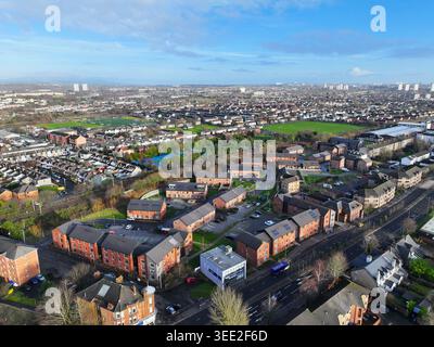 Drohnenansicht von Whitecrook Clydebank Stockfoto