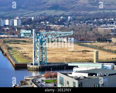 Drohnenansicht des Titankrans Clydebank Stockfoto