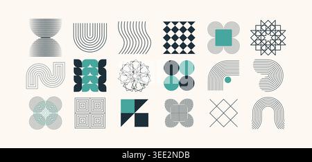 Kollektion abstrakter geometrischer Formen mit modernen minimalen Mustern und zeitgenössischen Designelementen Stock Vektor