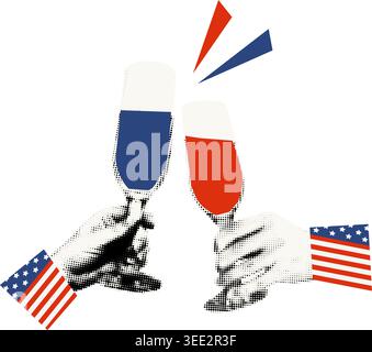 Hände klirren Gläser amerikanische Flagge Collage Vektor Illustration Stock Vektor