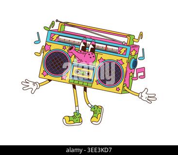 Cartoon-grooviger, flippiger Hippie-Tonbandrecorder Stock Vektor