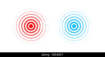 Schmerzsymbole und Schmerzlinderung. Ausladende rote und blaue Welle. Effektimpuls isoliert auf weißem Hintergrund. Signalschmerzen. Kurvenmuster eingestellt. Schwingungsleitung Stock Vektor