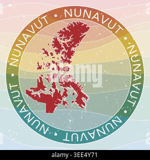 Vintage Nunavut, Kanada rundes Logo. Provinzabzeichen mit Wellenstreifen in Distressed-Optik und Grunge-Kratzstruktur. Nunavut, Kanada Retro-Karte Emblem. Stock Vektor