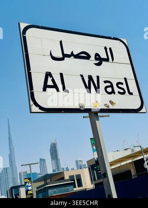 Al Wasl District Straßenschild Stockfoto