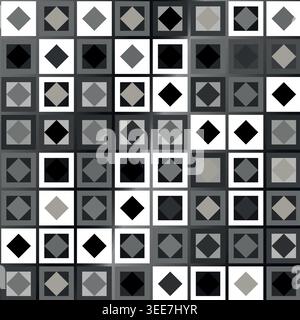Geometrisches nahtloses Muster mit schwarzen und weißen Elementen. Luxuriöser Hintergrund. Dekorative Tapetendetails aus Mosaik. Art déco-Einladung zur Begrüßung Stock Vektor