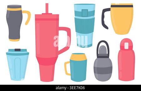 Thermobecher und Reisebecher Vektorset Stock Vektor
