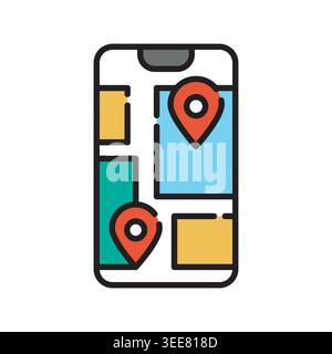 GPS-Farbliniensymbol. Vektorisoliertes Element. Bearbeitbare Kontur. Stock Vektor