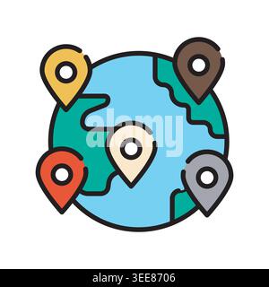Symbol für die Farblinie der besuchten Orte. Vektorisoliertes Element. Bearbeitbare Kontur. Stock Vektor