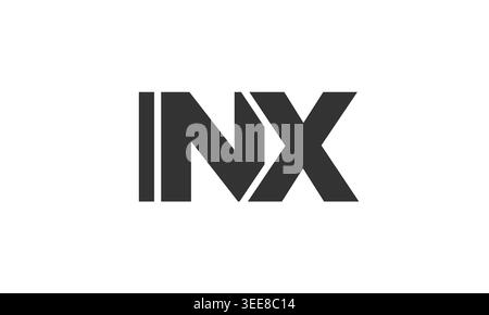 INX-Logo-Designvorlage mit starkem und modernem, fettgedrucktem Text. Anfänglich basierter Vektorlogotyp mit einfacher und minimaler Typografie. Trendige Firmen-ID Stock Vektor