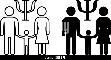 Familienpsychologische Symbole. Schwarzweiß-Vektor-Illustrationen. Ehemann, Ehefrau und Kind. Psychologe-Zeichen. Verbesserung Der Familiären Beziehungen, Geistiges Hea Stock Vektor