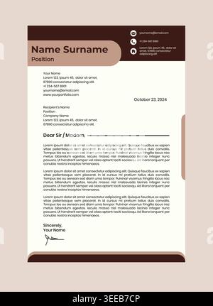 Vorlage für Firmenbriefbögen in minimalistischem Design. Elegantes, cremefarbenes und braunes Büropapier mit Platzhaltern für Kontaktinformationen. Stock Vektor