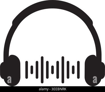 Kopfhörer-Soundwelle isoliertes Musiksymbol auf weißem Hintergrund, Vektorillustration Stock Vektor