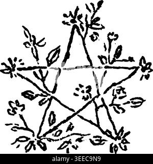 Hand gezeichnetes Pentagramm mit Botanicals Vektor-Illustration Stock Vektor