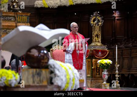 Neapel, Italien, 08. Mai 2026. Papst Leo XIV. Hält seine Rede während eines Treffens mit dem Klerus in der Kathedrale von Neapel. Maria Grazia Picciarella/Alamy Live News Stockfoto