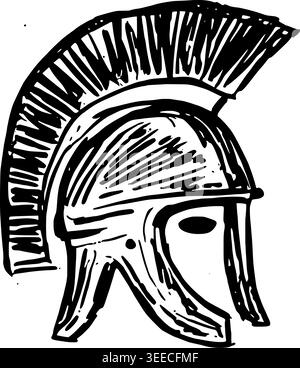 Handgezeichneter Griechischer Helm Vektorlinie Kunst Stock Vektor