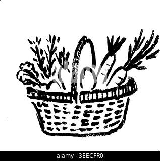 Hand gezeichneter Korb mit Gemüse Vektor-Illustration Stock Vektor