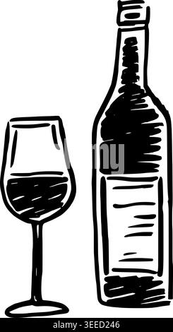 Handgezeichneter Wein und Flasche Vektorgrafik Stock Vektor