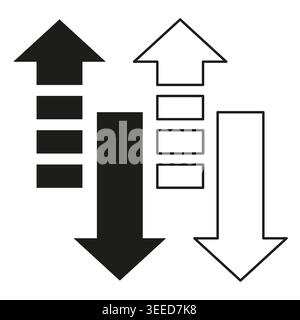 Eine konzeptionelle Vektorgrafik, die Prozesse zum Herunterladen oder Hochladen von Daten mit einer Reihe moderner Pfeile und Fortschrittssegmente darstellt. EPS 10. Stock Vektor