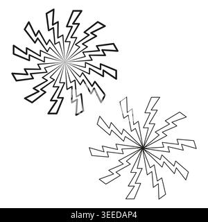 Eine stilisierte Vektor-Illustration mit einem leuchtenden, radialen Blitz, der Elektrizität, Kraft und dynamische Energie symbolisiert. EPS 10. Stock Vektor