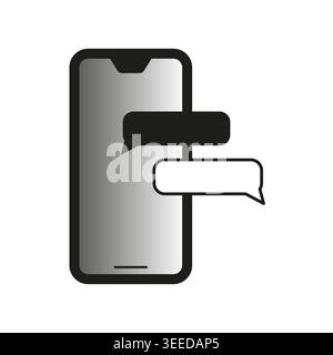Ein schlankes Vector-Smartphone zeigt zwei interaktive Sprechblasen an, die moderne digitale Kommunikation und Online-Messaging-Apps symbolisieren. EPS 10. Stock Vektor