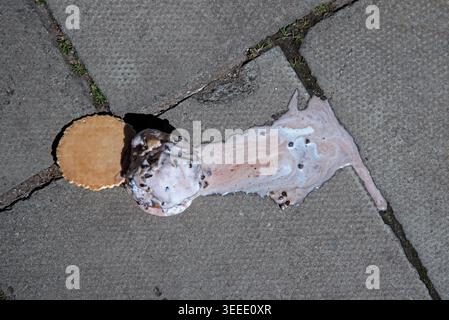 Eiskegel fiel auf den Bürgersteig in Stockbridge, Edinburgh, Schottland, Großbritannien. Stockfoto