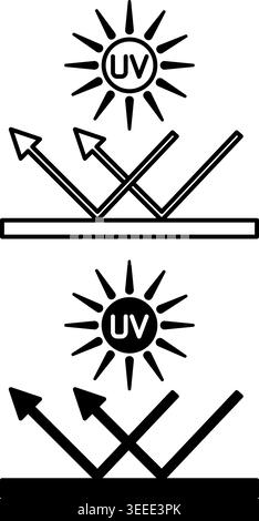 Symbole für UV-Schutzgewebe. Schwarzweiß-Vektor-Illustration. Gewebe, Das Keine Uv-Strahlung Auf Die Haut Überträgt. Konzept Des Materialzeichens Stock Vektor