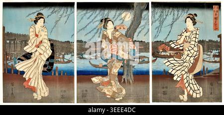 Ein kühler Sommerabend in Ryogoku, 1848 von Utagawa Hiroshige Stock Vektor