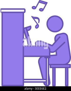 Farbiges Pianistensymbol. Vektorabbildung. Musiker, Der Klavier Spielt. Musiknoten, Konzert, Aufführung. Musikkonzept Stock Vektor