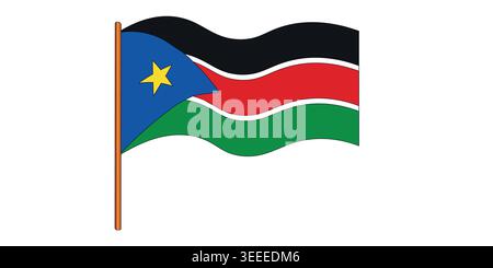 Flagge des Südsudan. Sudanesisches Nationalsymbol in offiziellen Farben. Vorlagensymbol. Abstrakter Vektorhintergrund Stock Vektor