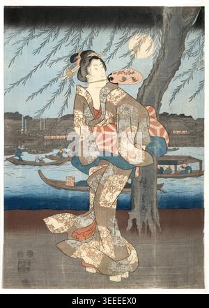 Ein kühler Sommerabend in Ryogoku, 1849 von Utagawa Hiroshige Stock Vektor