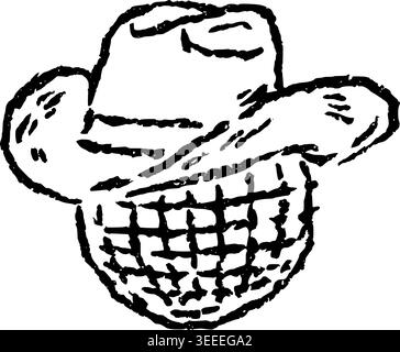 Hand gezeichneter Hut im Korb Vektor-Illustration Stock Vektor