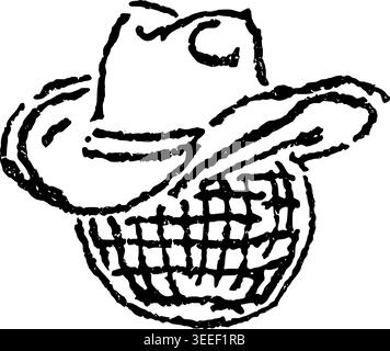 Hand gezeichneter Cowboy Hut im Korb Vektor Illustration Stock Vektor