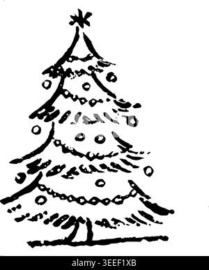Hand Gezeichnet Dekorierte Weihnachtsbaum Vektor Zeichnung Stock Vektor
