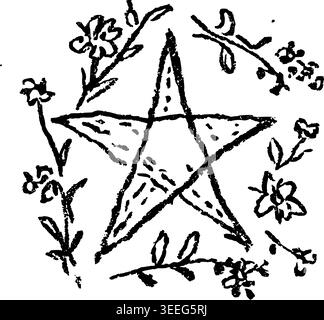 Hand gezeichnetes Pentagramm mit Blumen Vektor-Linie Kunst Stock Vektor