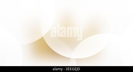 Ein moderner abstrakter Hintergrund mit weichen, sich überschneidenden weißen kreisförmigen Formen vor einem warmen, leuchtend goldenen Hintergrund. Stockfoto
