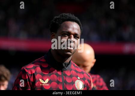 Rotterdam, Niederlande. Mai 2026. Rotterdam - Jordan Lotomba von Feyenoord Rotterdam vor der 33. Wettkampfrunde der Eredivisie Saison 2025/2026. Das Spiel findet am 10. Mai 2026 in Rotterdam, Niederlande, zwischen Feyenoord Rotterdam und AZ Alkmaar in de Kuip statt. Credit: Box to Box Pictures/Alamy Live News Stockfoto