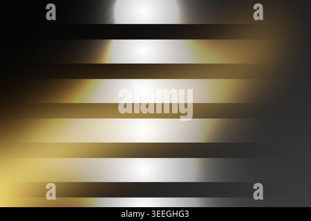 Ein eleganter abstrakter Hintergrund mit horizontalen Streifen mit einem dramatischen Gold-Schwarz-Farbverlauf, der Luxus, Raffinesse und Stil suggeriert. Stockfoto