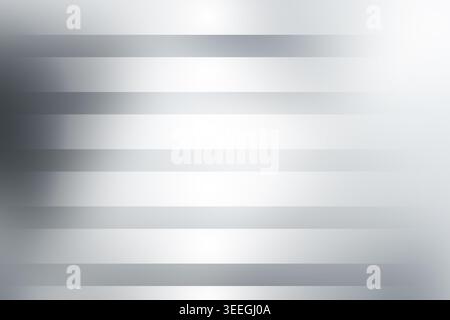 Abstrakter Hintergrund mit horizontalen silbernen und grauen Streifen mit einem weichen, hellen Licht, das eine metallische und anspruchsvolle Ästhetik schafft. Stockfoto