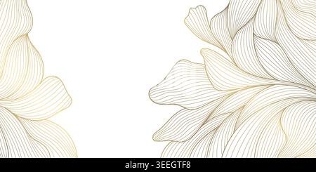 Luxuriöser floraler Hintergrund mit eleganten goldenen Linien und botanischen Blättern, Rand und Rahmen. Modernes Vektordesign, Vintage-Ornament mit tropischen Elementen Stock Vektor
