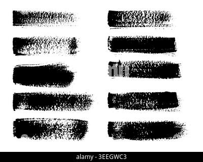 Satz von schwarzen Pinselstrichen des Vektors, isoliert auf weißem Hintergrund. Textursammlung für Tintenpinsel in Distress. Abstraktes Grunge-Design Stock Vektor