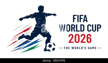 Dynamische Silhouette für Fußballspieler der FIFA-Weltmeisterschaft 2026 für Aktionen zur Fußballmeisterschaft Stock Vektor