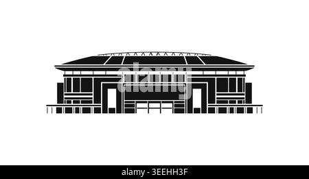 Stadiongebäude Silhouette Ikone, Fußball oder Fußballarena isoliert auf weißem Hintergrund. Vektorgrafik... Stock Vektor