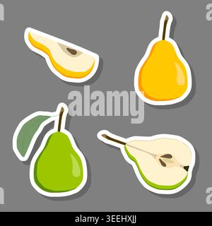 Illustration zum Thema Obst aus Set saftige köstliche Birne in verschiedenen Größen, Fruchtbirne bestehend aus saftigen Bio-Lebensmitteln, Sammelbirne in saftigen Früchten Stock Vektor