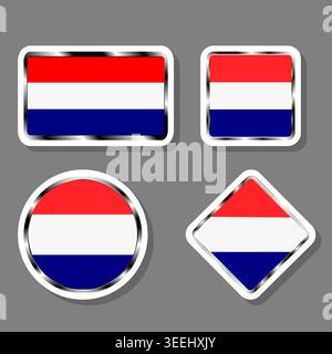 Illustration zu Themensätzen Symbole für bunte Staatsflagge Niederlande, Logo Staatsflagge Niederlande bestehend aus flachem Design mit farbigen Elementen, Mo Stock Vektor